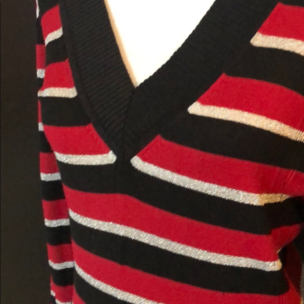 Express red black silver metallic stripe sweater - Picture 2 of 4